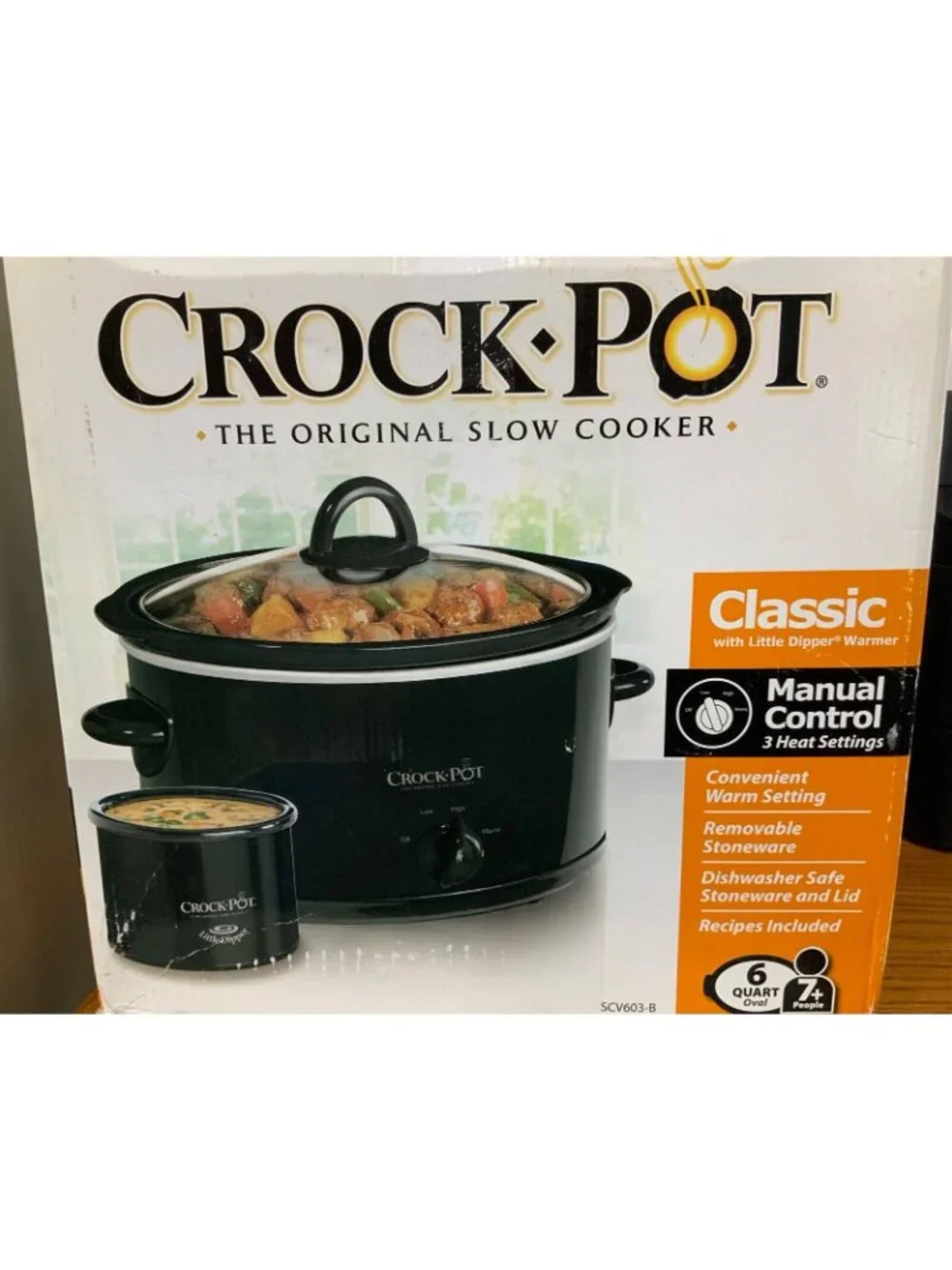 Crock Pot Black The Original Slow Cooker Classic w/ Little Dipper Warmer SCV603B